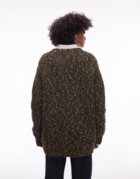 ARKET wool textured two-tone knit sweater in khaki