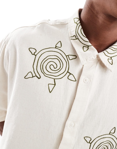 Bershka boxy fit embroidered shirt in ecru