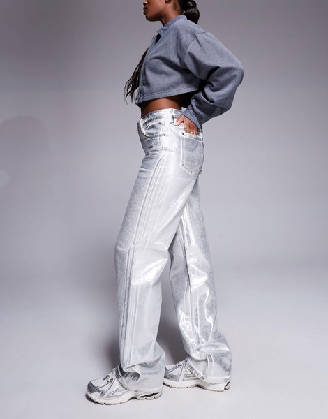 Armani Exchange metallic coated straight leg jeans in silver
