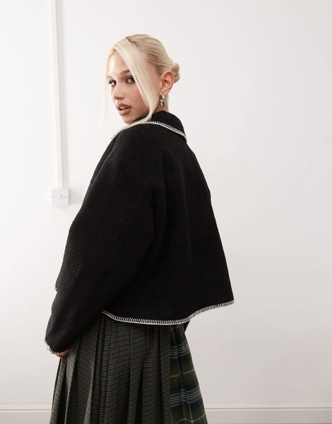 Monki short jacket in black with contrast stitching