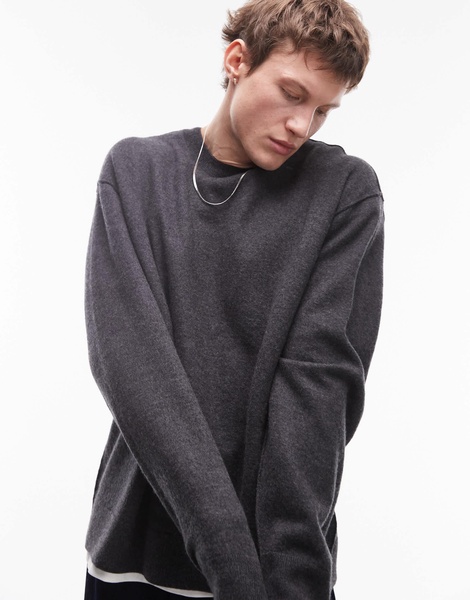 ARKET boiled wool rib knit sweater in off-black