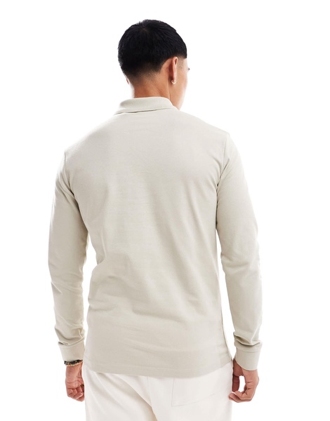 BOSS Orange passerby long sleeve polo shirt in beige