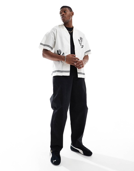 ADPT oversized camp collar shirt with flower placement print in white