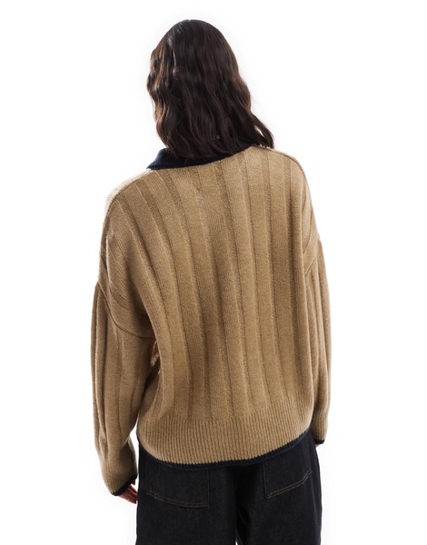 ASOS DESIGN chunky knit polo shirt in wide rib in mocha