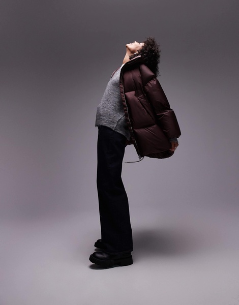 Arket down puffer long line jacket in burgundy