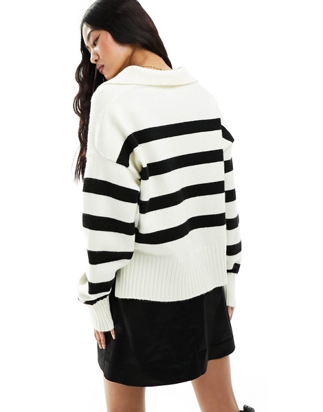 Bershka oversized polo sweater in black & white