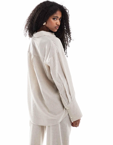 4th & Reckless lightweight linen look striped shirt in beige - part of a set