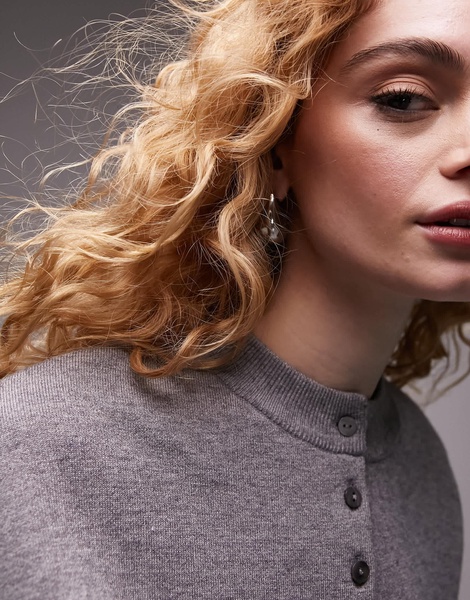 Topshop knit compact fitted waist cardigan in gray