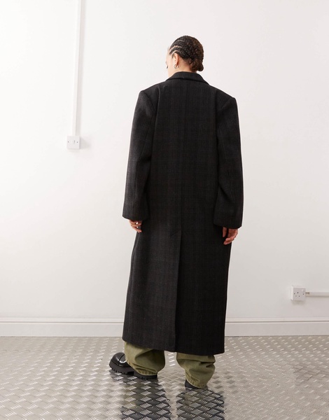 Weekday Logan wool blend oversized double breasted coat in black check