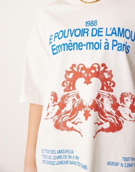 ASOS DESIGN oversized tee with paris valentines graphic in cream