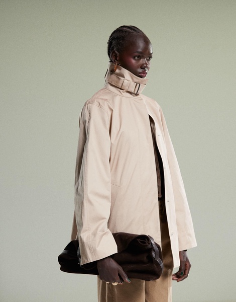 & Other Stories short trench jacket with strap funnel neck detail in beige
