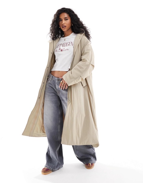 ASOS DESIGN clean longline puffer coat with hood in ice gray