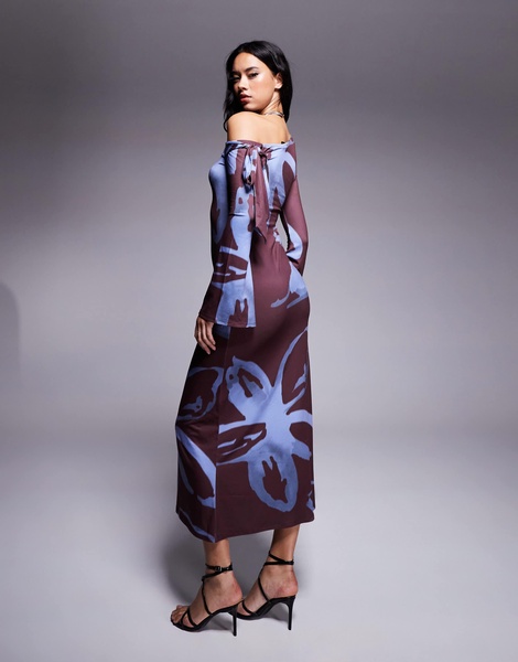 ASOS DESIGN fallen tie shoulder midaxi dress in floral smudge print