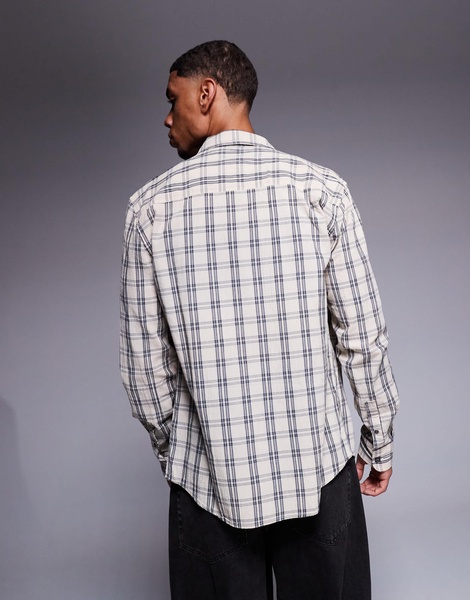 River Island classic plaid shirt in stone