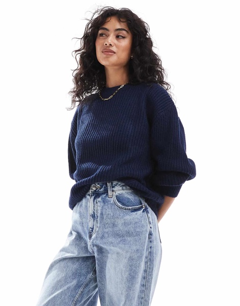 ASOS DESIGN chunky crew neck sweater in navy
