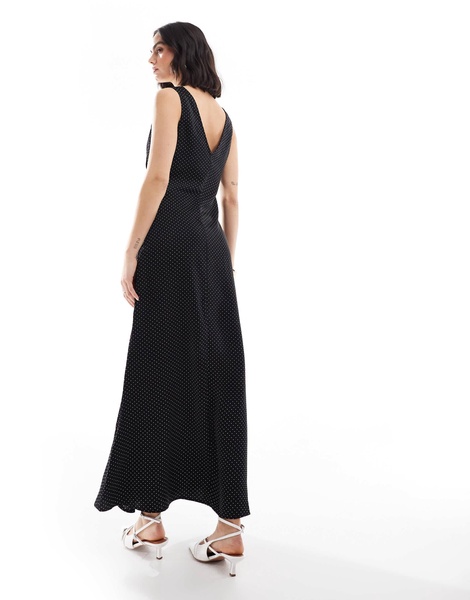 Brave Soul polka dot sleeveless satin dress in black