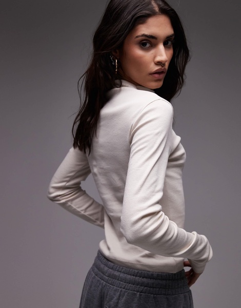 Topshop longer everyday long sleeve top in off-white
