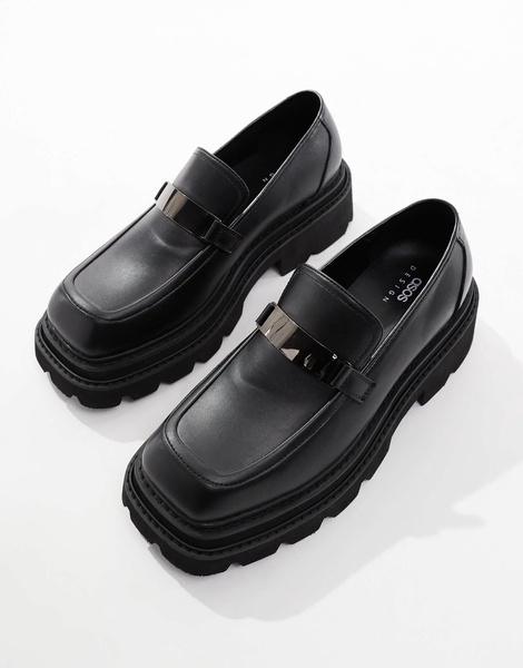 ASOS DESIGN chunky loafers in black with silver hardware