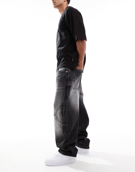 Bershka baggy carpenter fit jeans in black