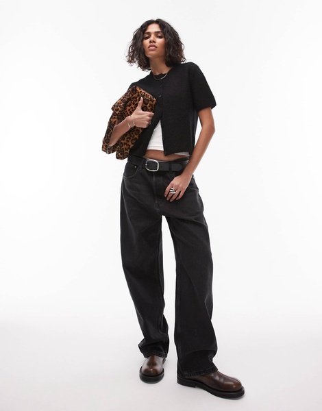 ARKET soft touch fluffy cardigan with short sleeves in black