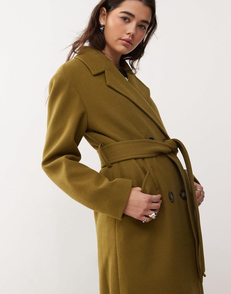 Miss Selfridge belted wrap formal coat in khaki