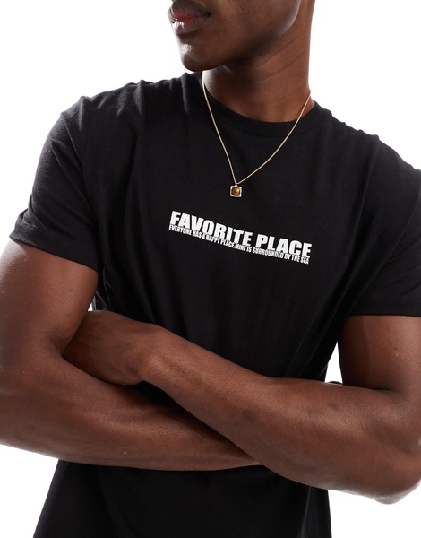 Bershka palm back printed T-shirt in black