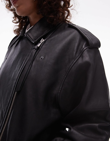 AllSaints Daylen relaxed leather biker jacket in black