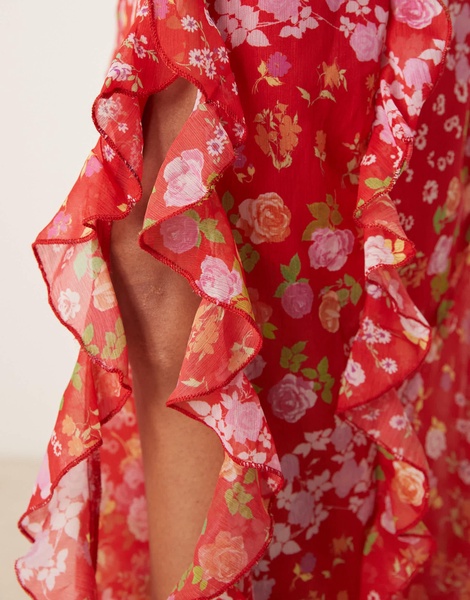ASOS DESIGN Tall chiffon ruffle maxi skirt in floral print