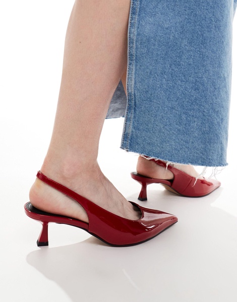 ASOS DESIGN Wide Fit Stroll slingback mid heeled shoes in red