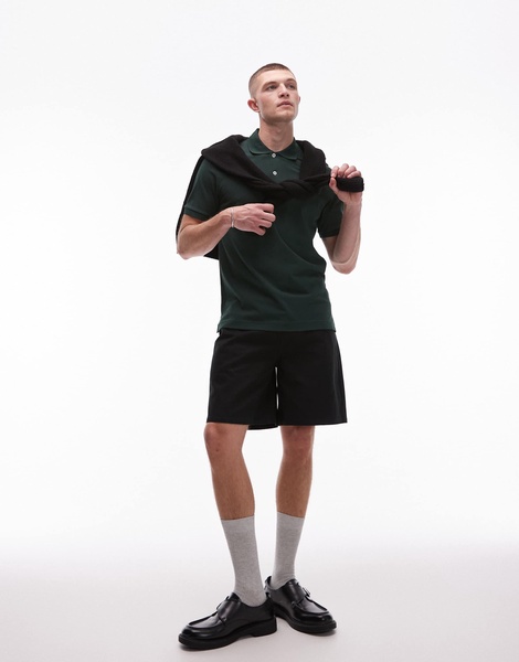 ARKET pique jersey short sleeve polo shirt in dark green