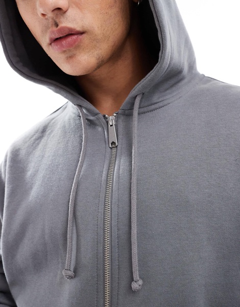 Cotton On box fit zip up hoodie in slate stone