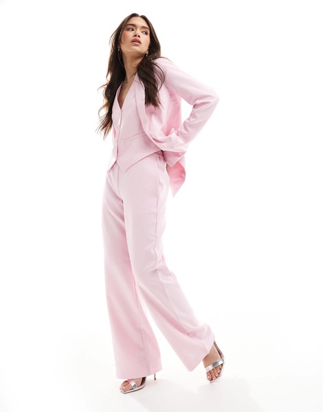 Pieces mix and match tailored wide leg pants in roseate pink