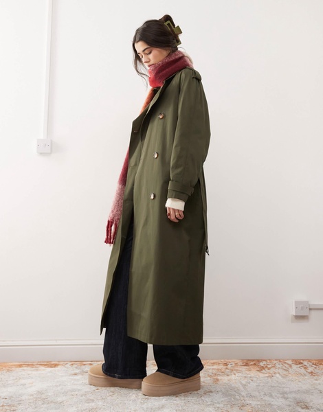 Miss Selfridge belted trench coat in khaki