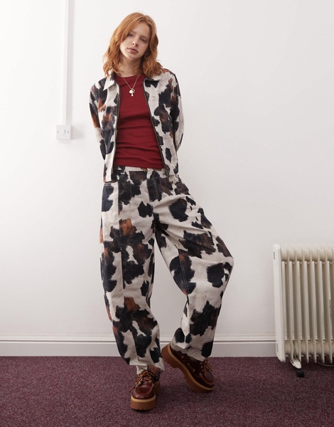 Reclaimed Vintage cow print zip up jacket - part of a set
