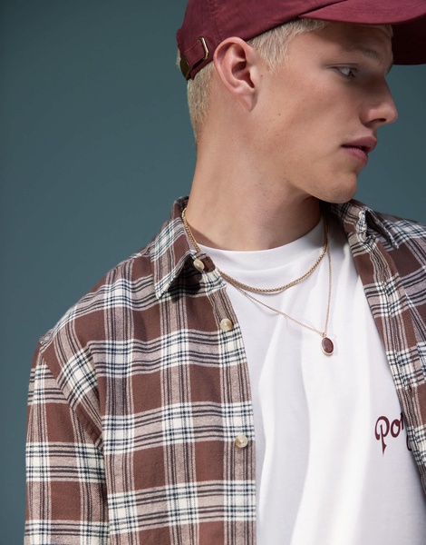 ASOS DESIGN boxy 90s oversized shirt in brown check
