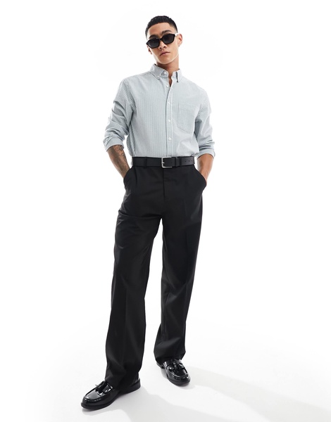 ASOS DESIGN seersucker textured smart regular shirt in green stripe