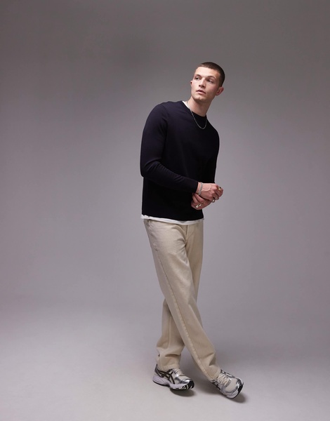 ARKET merino wool sweater with crew neck in dark blue