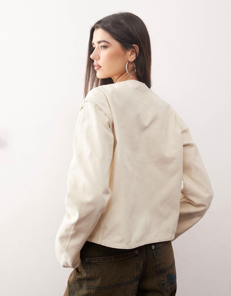Monki utility jacket with zip off sleeves in beige