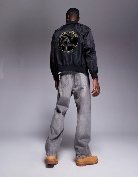 Armani Exchange reversible lunar capsule snake bomber jacket in black and red