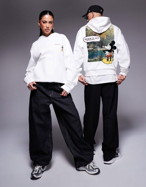 ASOS DESIGN Disney unisex oversized hoodie with Mickey print in off-white