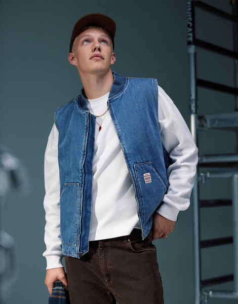 Levi's Workwear Sansome padded denim vest in mid wash blue