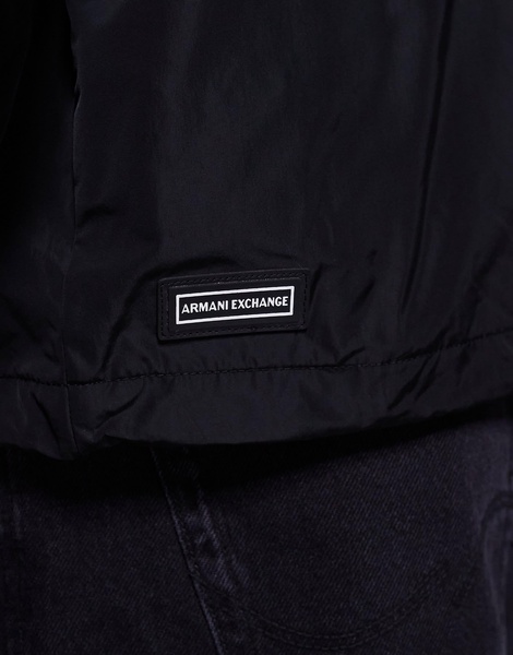 Armani Exchange hooded windbreaker jacket with logo in black
