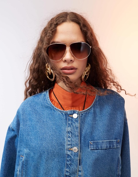 ASOS DESIGN collarless denim jacket in mid blue - part of a set