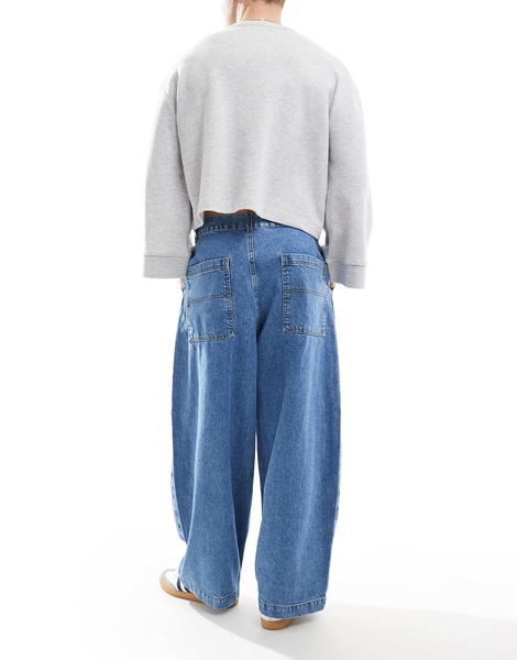 ASOS DESIGN baggy balloon jeans in mid wash blue
