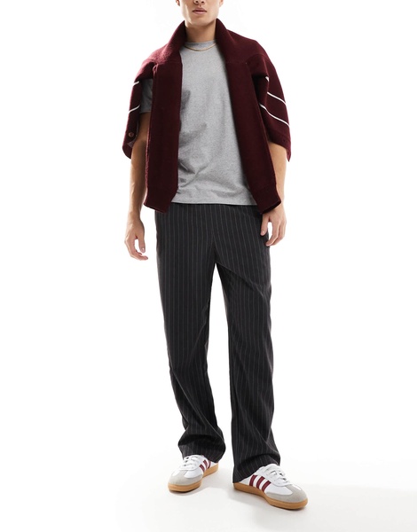Bershka wide leg pinstripe pants in gray