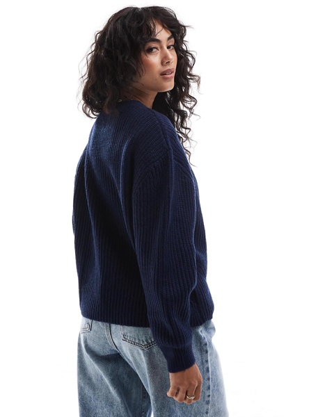 ASOS DESIGN chunky crew neck rib sweater in navy