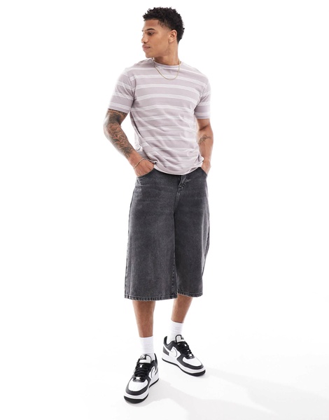 Brave Soul horizontal stripe T-shirt in dusty purple & white