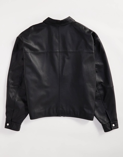 ASOS DESIGN premium real leather harrington jacket in black