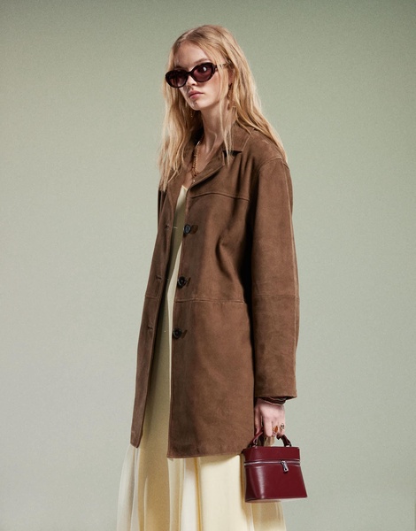ASOS DESIGN mid length real suede jacket in mocha