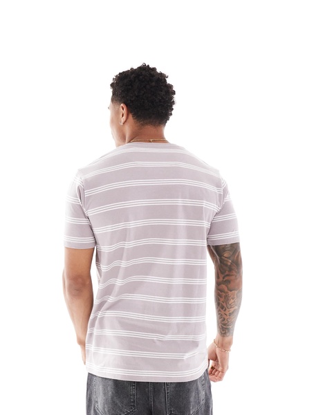 Brave Soul horizontal stripe T-shirt in dusty purple & white